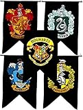 Bundle - 5 items: Harry Potter Gryffindor Slytherin Hufflepuff Ravenclaw Hogwarts House Wall 5 Banner Set