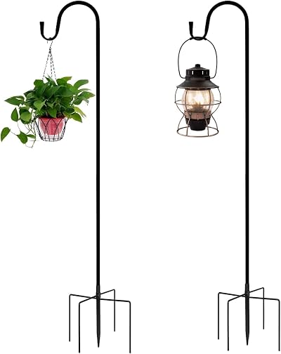 Eidoct 2 Pack 120cm Shepherds Hooks with 5 Prong Base for Garden