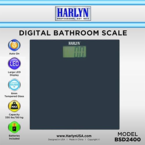 Best Bathroom Scale - Top Digital Weight Scale - Tempered Glass, Elegant Black, Step-on Technology, 330 lbs max Weight by Harlyn