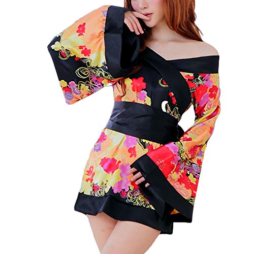 ASHER FASHION Women's Sexy Japanese Kimono Cosplay Costume Floral Lingerie Robe Sleepwear Dress - Thumbnail 4