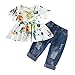 Toddler Baby Girl Outfits,Crytech 2 Pcs Long/Short Sleeve Floral Print Flower Pattern Ruffle High Waist Crop Top T-Shirt Dress + Ripped Jeans Denim Pants Clothes Set (2-3 Years, Green)thumb 1