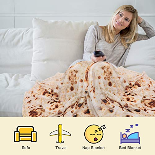 LetsFunny Burrito Tortilla Human Blanket, Burrito Wrap Novelty Blanket Tortilla Towel for Adults/Kids, Giant Round Beach Towel/Throw Blanket/Picnic Blanket (Yellow 7, 80.00)