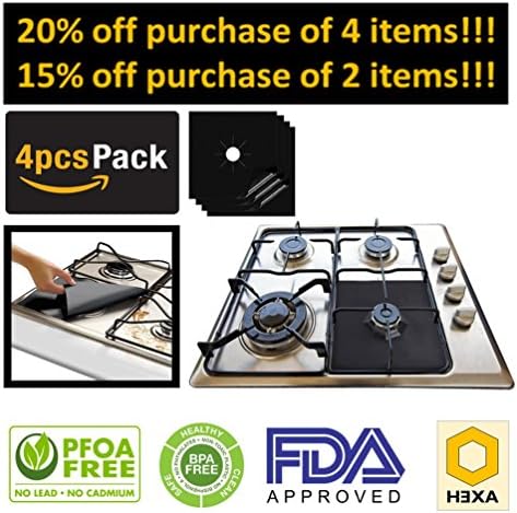 H3XA | Stove Burner Covers | Gas Range Protectors | Stovetop Protector Liner Covers | 4 Pack | Black | 100% Certified BPA & PFOA Free | Heavy Duty, Cuttable, 2X Thickness, Easy to Clean, Heat Safe