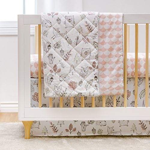 Lolli Living 4-Piece Baby Bedding Crib Set with Kayden Woodlands Pattern. Complete Set with Quilt, 2 Fitted Sheets, and Bed Skirt (Pink)