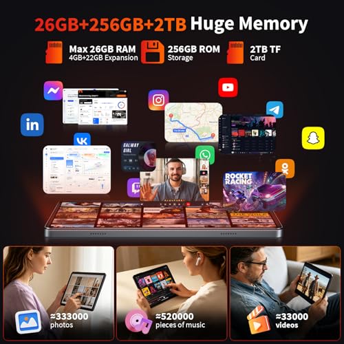 Android Tablet with Keyboard - Android 16 tablet with 26GB+256GB+2TB Expand, 10 inch Tablet with 8-Core, Gemini AI, 5G WiFi, 8000mAh, GPS, GMS, Electronic Tablet PC with Case/Mouse/Stylus-Silver Case