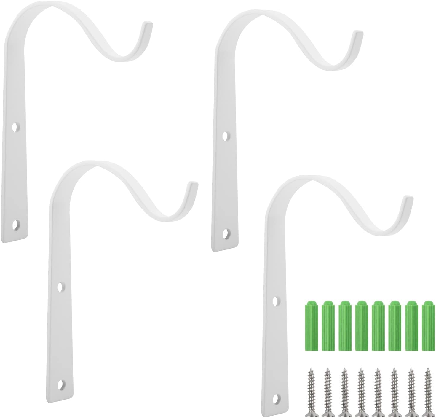 Outdoor Hanging Brackets - defutay Hanging Plant Bracket， Hook Plant Hanger, Heavy-Duty Metal Hooks for Flower Basket,Hanging Lantern,Bird Feeders,Wind Chimes,Plant Planter,Coat, Indoor, Outdoor, Home Decor(4 PCS,White)