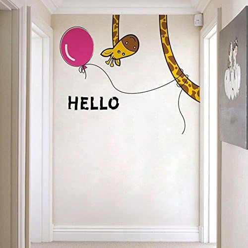 DIY (27"w x 23"h) Hello Giraffe Balloon Animals Door Wall Stickers Decals Decorations for Children Nursery Kids Room