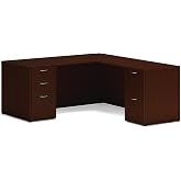 HON MOD L-Desk with Dual Pedestals, Home Office L Shape Executive Desk with Drawers, 66" W x 72" D, Mahogany