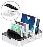 Okra USB Charging Station for Multiple Devices, 6 Port USB Wall Charger Charging Hub with Docking Station Organizer for Phone Tablet iPhone iPad (White)