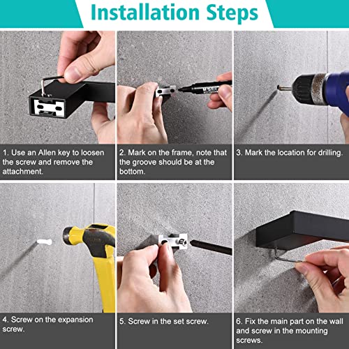 HANFU Towel or Toilet Paper Holder, Bathroom Accessories Set of 5, Aluminium 40 cm, Hooks for Bathrobe, Complete Wall Mount, Black