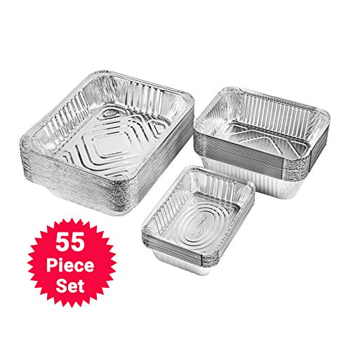 Netko Aluminum Foil Pans Set | Safe Party Food Storage Containers | Disposable & Reusable Deep Kitchen Containers for Baking, Buffets, Cooking, Catering & Roasting | 3-Size Pack Pack of 55