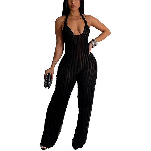 Amazon.com: AIBUSIS Summer Sexy Halter Jumpsuits for Women V