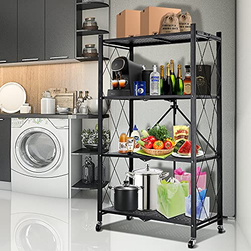 hantop 4 Tier Metal Storage Shelves, Toolless Assembly, Folding