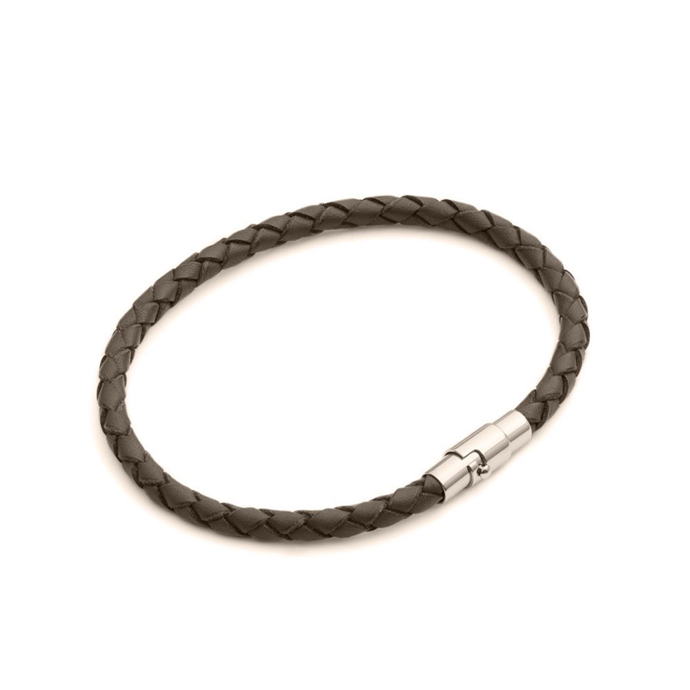 Tribal Steel Unisex Brown Thin Leather Bracelet - Unisex 19cm Leather Bracelet with a Bayonet Clasp, Extra Secure Magnetic Closure