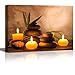 wall26 Canvas Print Wall Art Candles with Massage Stones in Romantic Brown Atmosphere Floral Nature Photography Realism Bohemian Scenic Relax/Calm Cool for Living Room, Bedroom, Bathroom - 16