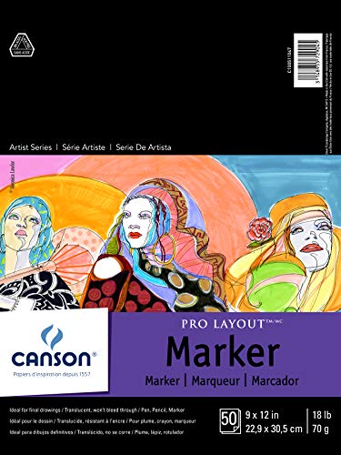 Canson Artist Series Pro Layout Marker Pad, Semi-Translucent for Pen, Pencil and Marker, Fold Over, 18 Pound, 9 x 12 Inch, White, 50 Sheets