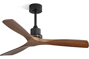 CACI Mall Wood Ceiling Fan no Light, Walnut, 52" Ceiling Fan Without Light, Remote Control, Solid Wood 3 Blade Ceiling Fans, Bedroom, Living Room, Farmhouse, Porch