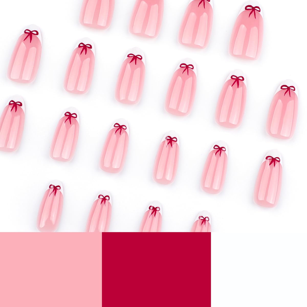 24Pcs Bow Press on Nails Short Almond French Tip Fake Nails Cute Bows Nails Design Holiday Glue on Nails White Nail Tips False Nails with Glue Handmade Nails for Women Valentines Manicure Decoration - Image 5