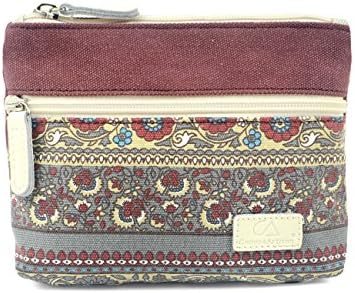 POPUCTWomen's Retro Canvas Zipper Coin Purse Phone Pouch Cosmetic Bag(Wine red)