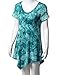 TWINTH Printed Tunic Plus Size Tie Dye Short Sleeve Handkerchief Hem Loose Fit Top Teal L