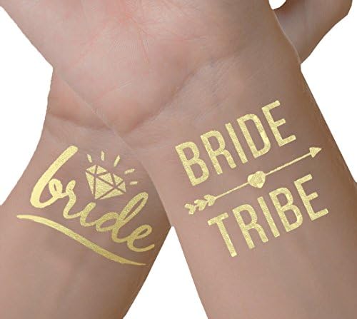 Bachelorette BRIDE and BRIDE TRIBE Premium Temporary Tattoos (Set of 12) - Gold Shiny Metallic - Bachelorette Party Supplies Ideas Accessories Favors - Easy Application