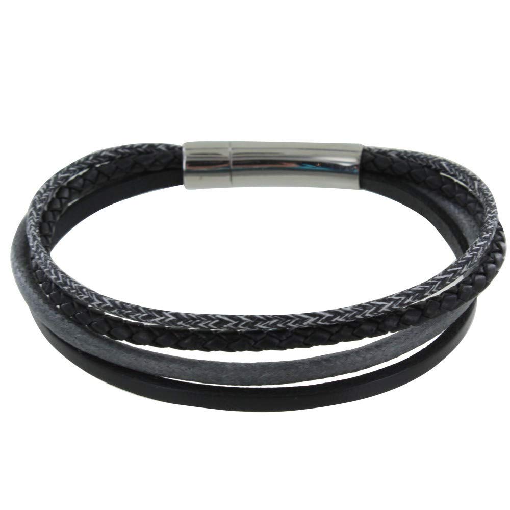 LES POULETTES BIJOUX - Men's Bracelet Four Stripes Leather - Classics - Black