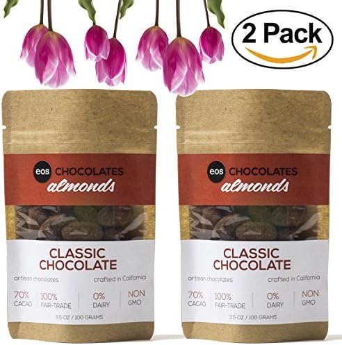 Eos Chocolates Keto Dark Chocolate Covered Almonds - Vegan Chocolates, Smart Snacks Sweets, Vegan Valentine Candy, No Sugar Alcohols 70% Cacao (Classic, 2 Pack)