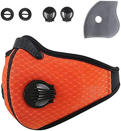 Activated Carbon Dustproof/Dust Mask - Filter Cotton Sheet and Valves for Exhaust Gas, Pollen Allergy, PM2.5, Running, Cycling, Outdoor Activities (Orange)