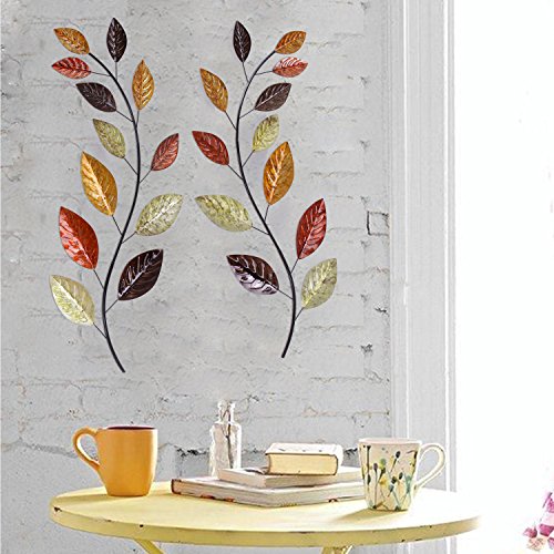 Asense Set of 2 Metal Tree Leaf Wall Hanging Art Decor, 38 Inch Iron
