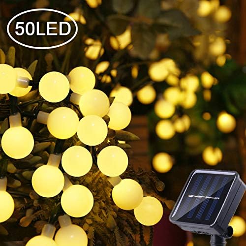Solar String Lights Garden 50 LED String Lights Waterproof Ball Fairy Lights Outdoor 8 Modes Solar Powered Mini Globe Lights Decorative Light for Garden Patio Yard Home Wedding Party (Warm White)