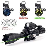 UUQ 4-16x50EG Tactical Rifle Scope Red/Green Illuminated Range Finder Reticle with Green Laser and Multi Optical Coated Holographic Dot Sight
