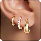 Surgical Steel Huggie Hoop Earrings for Women Set,14K Gold Plated Small Hypoallergenic Lightweight CZ Huggie Earrings, Waterproof Non Tarnish, for Multiple Piercing