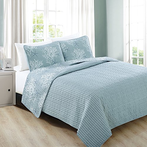 Home-Fashion-Designs-3-Piece-Coastal-Beach-Theme-Quilt-Set-with-Shams-Soft-All-Season-Luxury-Microfiber-Reversible-Bedspread-and-Coverlet-Fenwick-Collection-Brand-FullQueen-Ether-Blue Home Fashion Designs 3-Piece Coastal Beach Theme Quilt Set with Shams. Soft All-Season Luxury Microfiber Reversible…