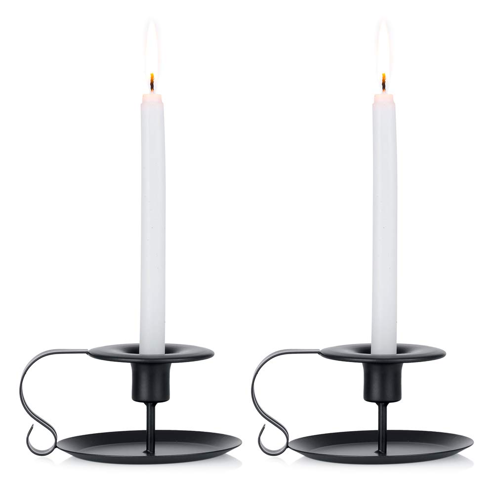 NUPTIO Black Candlestick Holder Vintage: Candle Holders Set of 2 Design Great Decoration for Home Housewarming Holiday Year Round Use Ivory Matte Finish Iron
