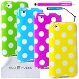 iPod Touch 4 Case Bundle including 4 Polka Dot Covers for Apple iPod Touch 4 / 2 Stylus Pens / 2 Screen Protectors / 1 ECO-FUSED Microfiber Cleaning Cloth (Green, Blue, Purple, Yellow)