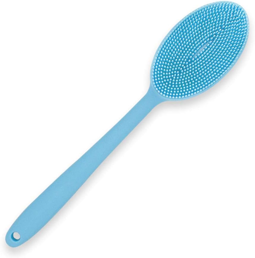 Ultra-Soft Silicone Body Brush BPA-Free Exfoliator Back Shower Scrubber Wet Wash Bath Cleansing Skin with a Handle (Blue)