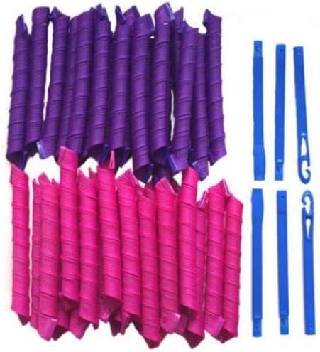 40 Pcs Magic Hair Curlers Corkscrew Curls Styling Kit No Heat Hair Curlers And 2 Set Styling Hooks For Medium Length Hair Rose Red And Purple