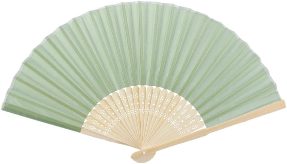 kocykoi Chinese folding plain bamboo cloth hand fan party gift 21cm (grass green)