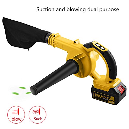 Kaluo Cordless Handheld Blower with Dust Bag, 2Ah 18V Blower for Leaf Dust Blower Vehicle Dryer(US STORAGE) (Yellow-18V)
