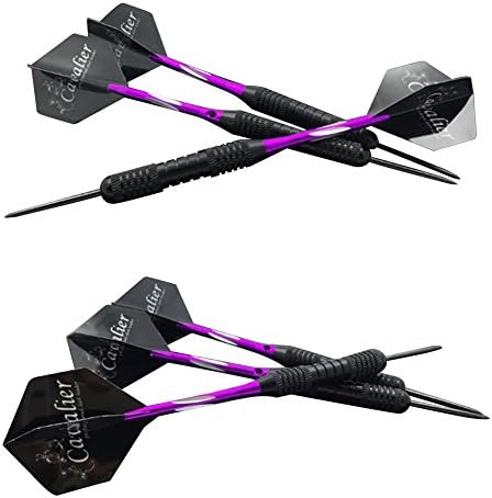 Professional Tournament 22 Grams Steel Tip Darts with Hard Case, Aluminum Shafts and Black Coated Metal Barrels and PET Flights, 4 colors available, Amnzone (6 PCS Purple)