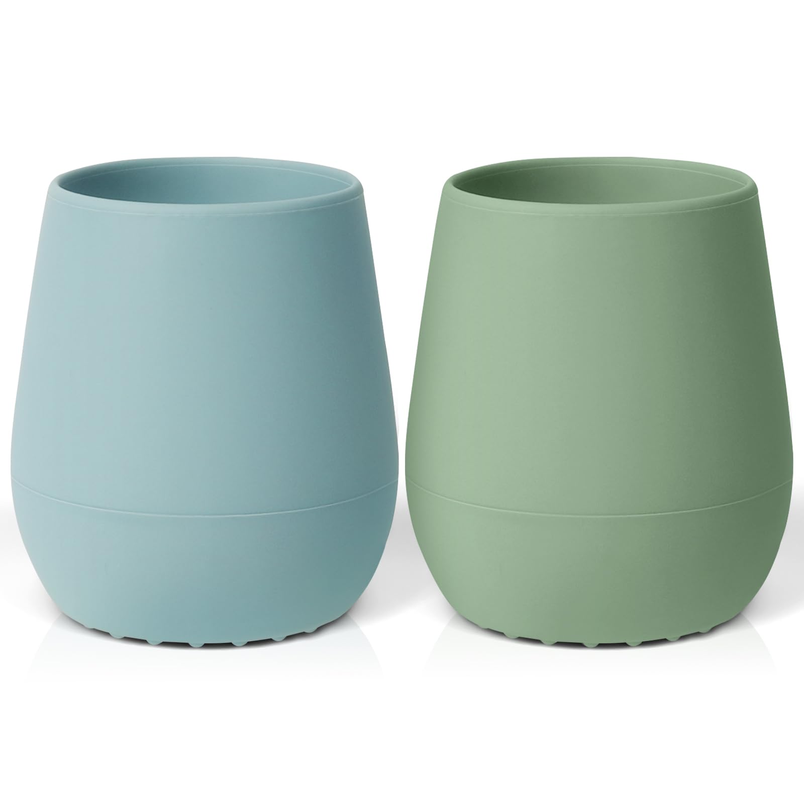 HOTUT Toddler Sippy Cup, 2 PCS Silicone Baby Drinking Cup for 6+ Months, Non Spill, Grey/Green