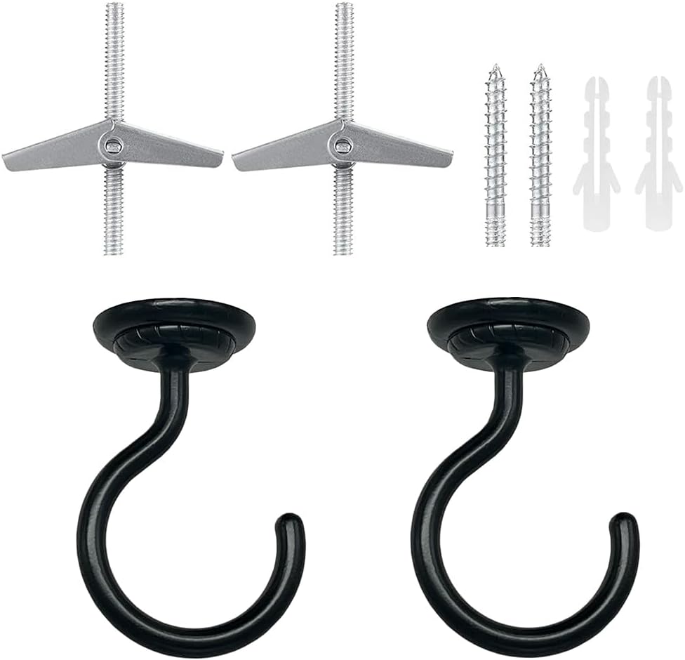 Outdoor Hanging Brackets - Lizntiate Ceiling Hook Large Swag Heavy Duty Hook with Hardware for Hanging Plants Ceiling Easy Installation Cavity Wall Dry Wall Indoor & Outdoor (2 Sets Black)