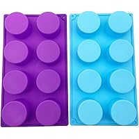 (2 Pack)8-Cavity Round Silicone Mold for Soap, Cake, Bread, Cupcake, Cheesecake, Cornbread, Muffin, Brownie, and More…
