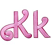 Pink Cursive Letters Embroidered Iron On Patches Applique Clothes Dress Hat Jeans Sewing Alphabet Letter (Aa-Zz) Applique Accessory (Kk)
