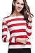 OUGES Tops,T-Shirt for Womens,Long Sleeve,Striped Pattern,Red White Stripe,Large