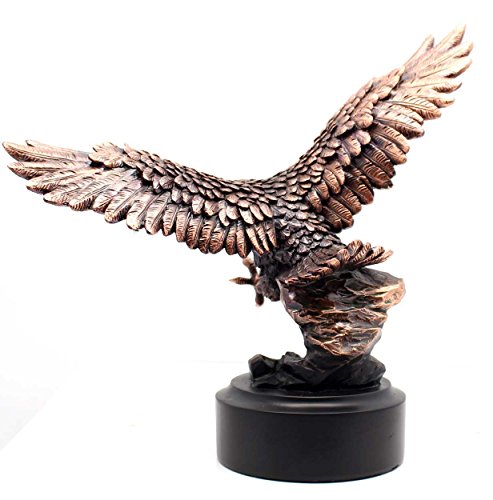 Patinated Copper Plated Eagle Departing A Rock Crag Bronze Look Figurine | Sculpture | Statue