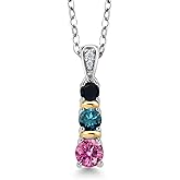Gem Stone King 925 Silver and 10K Yellow Gold Round Pink Moissanite Blue Diamond and Black Onyx Pendant Necklace For Women (0.48 Cttw, Gemstone, with 18 Inch Chain)