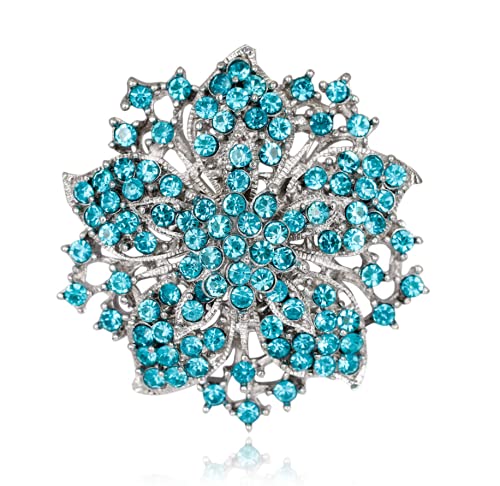 Women's Brooch Flower Brooch Alloy Rhinestone Brooch for Women Exquisite Shiny Brooch Lake Blue
