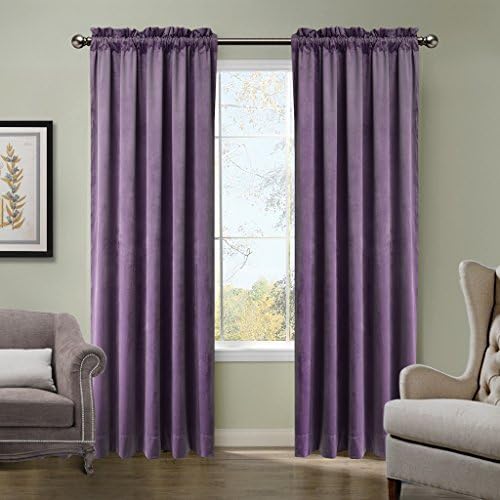 COFTY Rod Pocket with Header - Violet 50Wx84L Inch (set of 2 panels) Solid Matt Luxury Velvet Curtain Panel Drapes - BIRKIN Collection Theater| Bedroom| Living Room| Hotel| School
