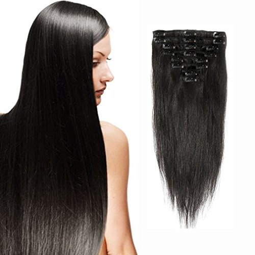 Clip in 100% Remy Human Hair Extensions 8"-24" Grade 7A Quality Full Head 8pcs 18clips Short Soft Silky Straight for Women Fashion 8" / 8 inch 65g , #1 Jet Black